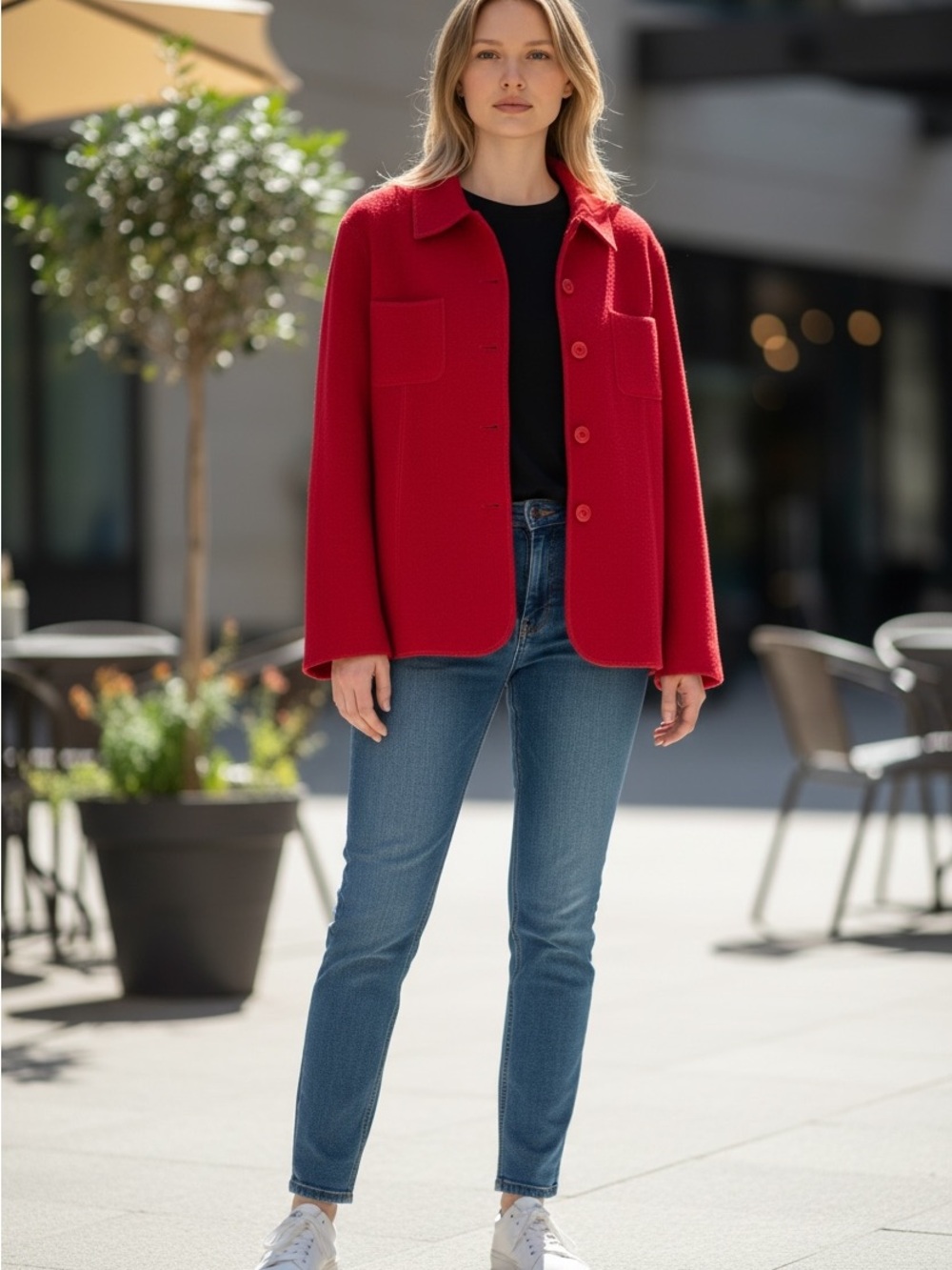 Women's Red Button-Front Jacket - Picture 2 of 4